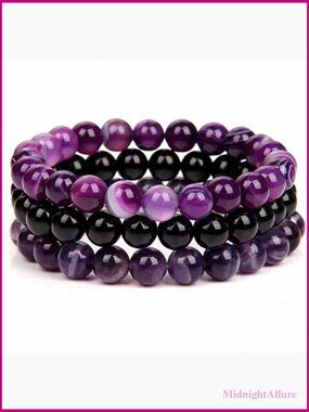 3-Piece 8mm Semi-Precious Gemstone Stretch Beaded Bracelet Set Unisex